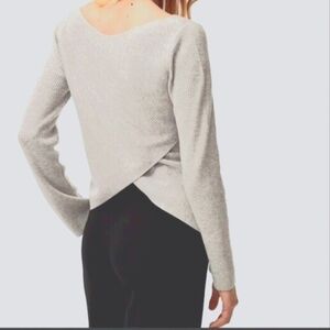 NWT BABATON Kitano Ribbed Wool Linen Blend Cross Wrap Back Long Sleeve Sweater